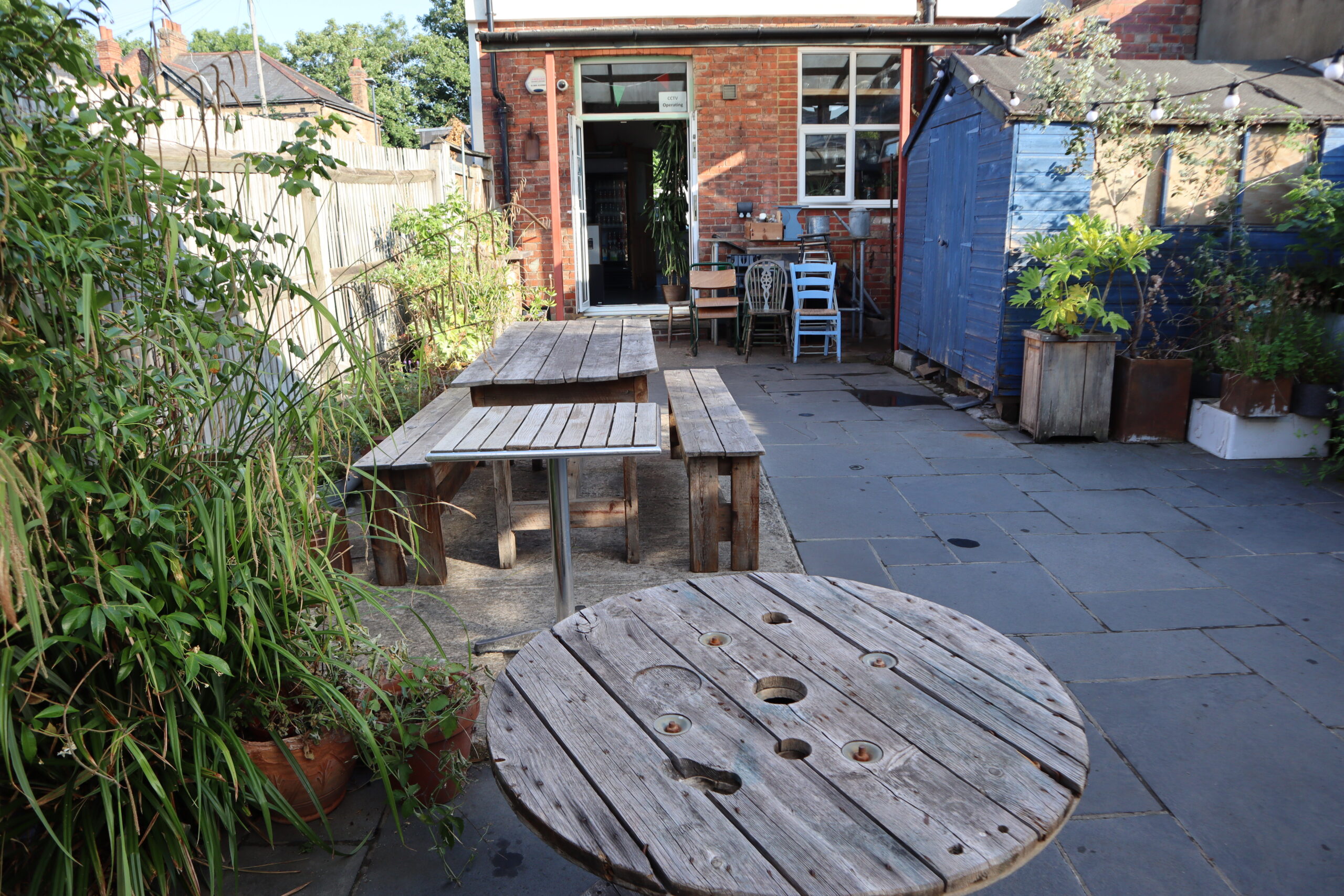Outdoor seating area at OneFortyHarrow, part of the same site as Harrow Music Studio